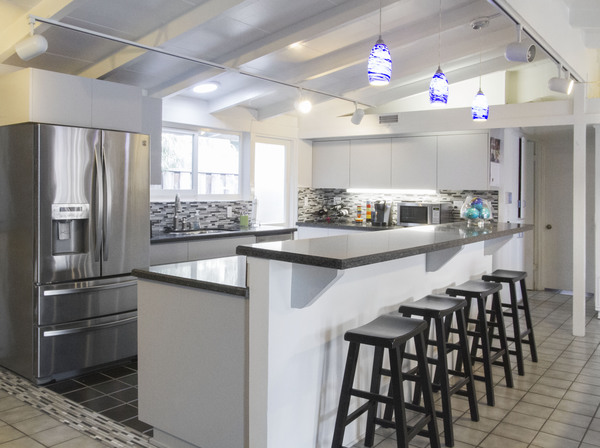 Example of an updated, custom kitchen layout with a fresh, modern look.